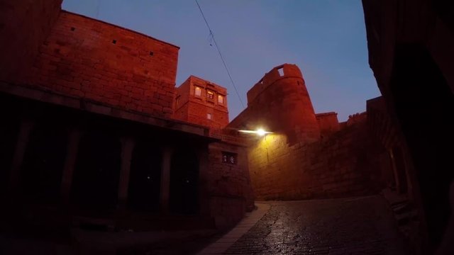 Empty paving road inside Golden Fort Jaisalmer predown