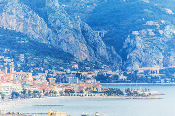 Panoramic view of Menton in a spring day