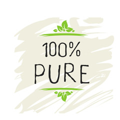 100 Pure label and high quality product badges. Bio healthy Eco food organic, bio and natural product icon. Emblems for cafe, packaging etc. Vector