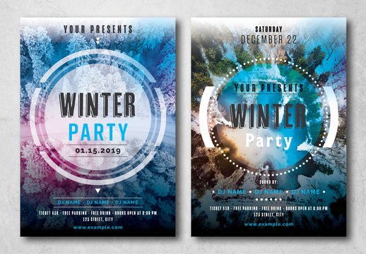 Winter Party Flyer Layout With Photo Placeholder