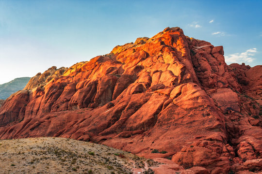 Golden sun light on rock formation at Red Rock Canyon National Conservation  Area in Nevada, USA Stock Photo | Adobe Stock