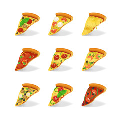 Realistic 3d Detailed Pizza Slices Set. Vector
