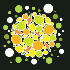 Healthy food veggie banner design, poster with decorated fruits and vegetables