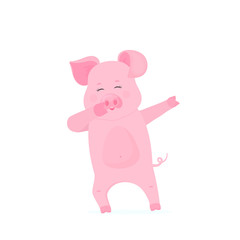 Funny pig dabbing cartoon character. Dancing piggy. Cute piglet have fun.