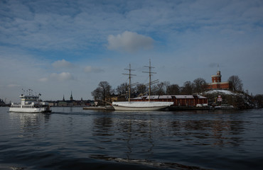 Stockholm waterfront a winter day islands in snow an ice