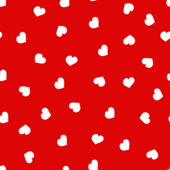 Seamless pattern for Valentine's Day. Cute hand drawn hearts on red background