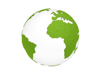Green polygonal planet. 3d render earth globe illustration. Low poly design.