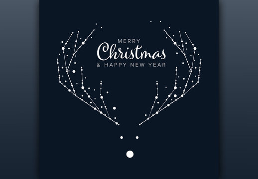 Christmas Card Layout With Minimalist Reindeer Illustration