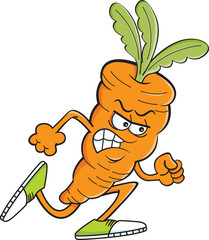 Cartoon illustration of an angry carrot running.