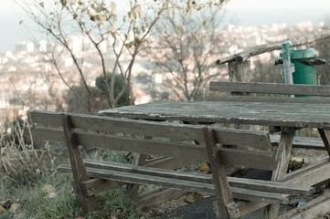 Fototapeta premium Wooden pic-nic table and bench (Pesaro, Italy)
