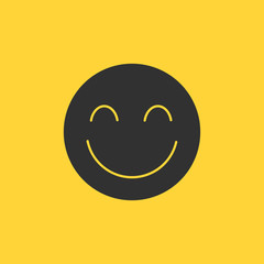 Vector happy smile icon. Vector emoticon. black smile. Yellow background. Isolated emoticon icon