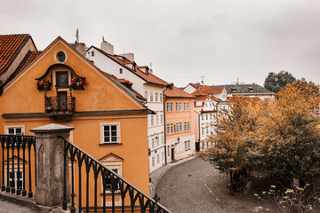Fototapeta na wymiar View of houses along the Devil's Channel from Charles Bridge, Prague, Czech Republic, Europe