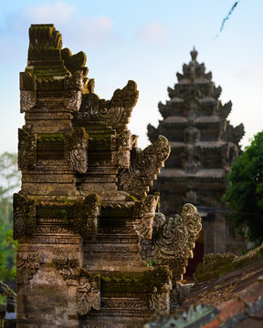 Aligned balinese split gate and candi entrance in Pura Kehen hindu temple, Bali, Indonesia.