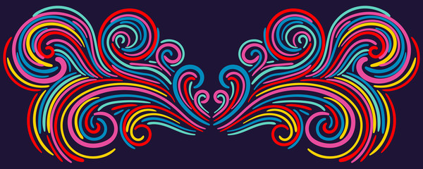 Colorful abstract curly element for design, swirl, curl. Divider, frame isolated on dark background. Vector illustration. - 238436744