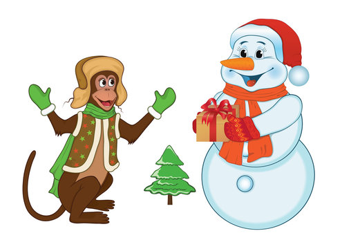 monkey and snowman