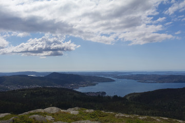 Fototapeta premium aerial view of the city Bergen from a mountain