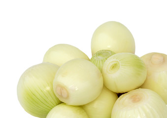 Obraz na płótnie Canvas Onion. Fresh raw peeled onions isolated on white background. Bulbs of white onion.