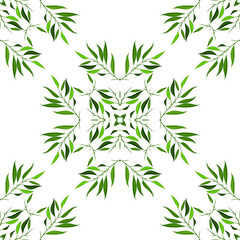 Naklejka premium Seamless pattern of green cartoon leaves and twigs. Vector