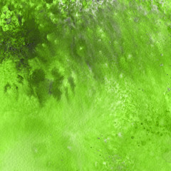 Green watercolor bright texture. Abstract washes and brush strokes on the white paper background.