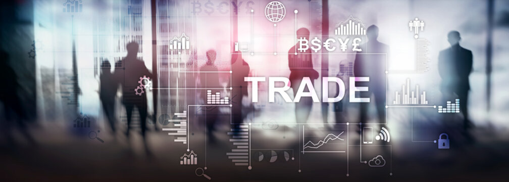 Stock trading candlestick chart and diagrams on blurred office center background. Business team working on their business project together on city background.