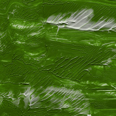 Acrylic green texture with abstract washes and brush strokes on the white paper background.