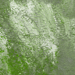 Acrylic green texture with abstract washes and brush strokes on the white paper background.