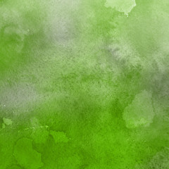 Watercolor green texture with abstract washes and brush strokes on the white paper background.