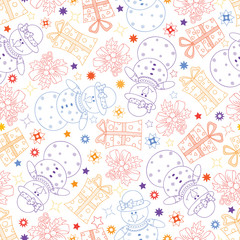 Vector hand drawn seamless pattern with New Year elements