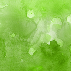 Watercolor green texture with abstract washes and brush strokes on the white paper background.