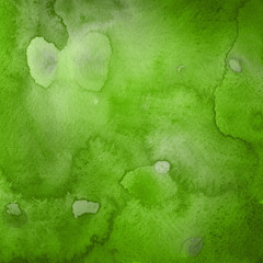 Watercolor green texture with abstract washes and brush strokes on the white paper background.