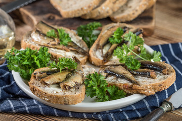 Sandwich with sprats.