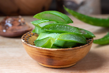 Sliced aloe vera plant in a bowl