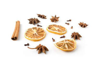 Dry spices for mulled wine isolated on white