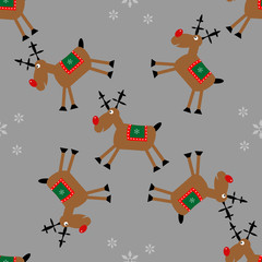 Merry Christmas seamless pattern with fanny deer and snowflakes