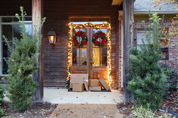 Shipping packages on porch during holiday season