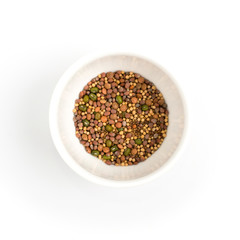 Edible seed mix with dry radish, mustard, lentils, alfalfa seeds