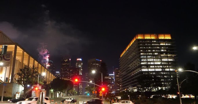 Fireworks in Los Angeles downtown on July 4, Independence Day, 2017, 4K