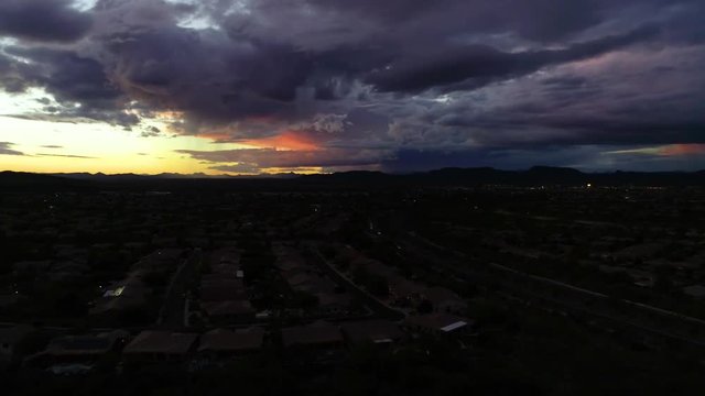 Aerial Descent On Arizona Community With Beautiful Sunset