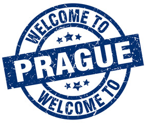 welcome to Prague blue stamp