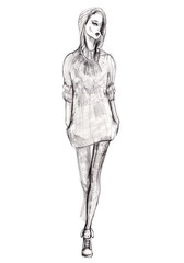 quick fashion sketch. runway model.