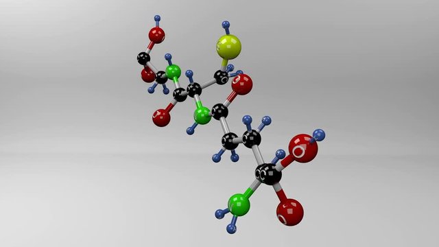Glutathione molecule. Molecular structure of natural antioxidant glutathione, tripeptide that consists of the amino acids glutamic acid, cysteine, and glycine.
