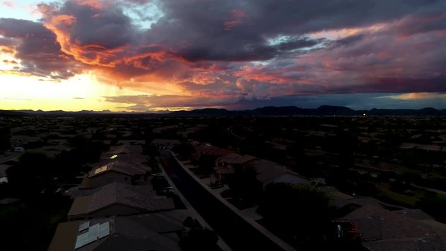 Aerial Of Arizona Community With Beautiful Sunset
