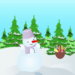 Snowman in the winter forest
