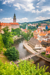 View of medieval city Cesky Krumlov with the castle and Vltava river, Czech republic, Europe