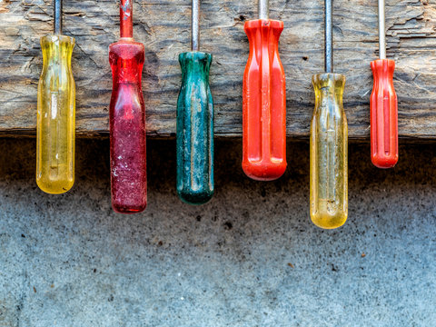 Variety of screwdrivers in a row