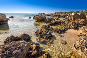 Fototapeta na wymiar Falassarna beach on Crete island with azure clear water, Greece, Europe