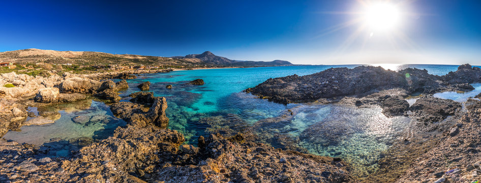 Falassarna beach on Crete island with azure clear water, Greece, Europe