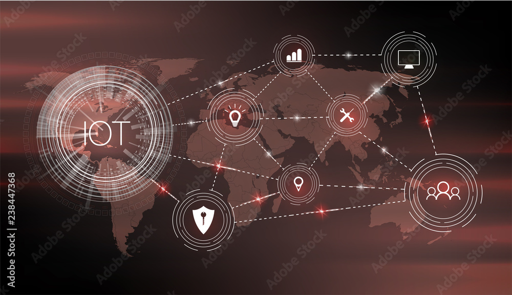 Poster internet of things (iot) and networking concept for connected devices. spider web of network connect