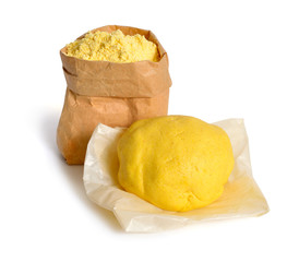 Corn flour and dough. Isolated on white background