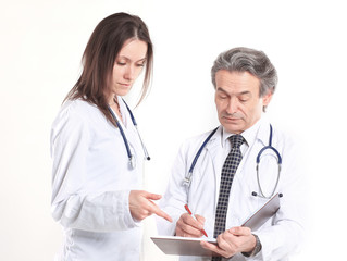 Fototapeta premium two physician discuss the diagnosis of the patient.isolated on white background